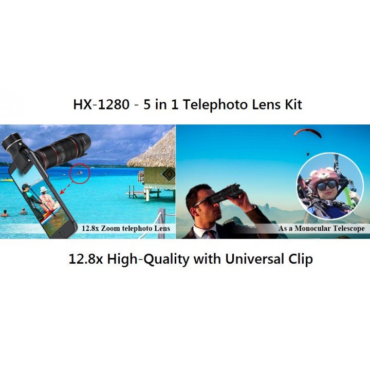 HX-1280 - Telephoto Lens Kit 5-in-1 Universal Clip for Mobile Phone