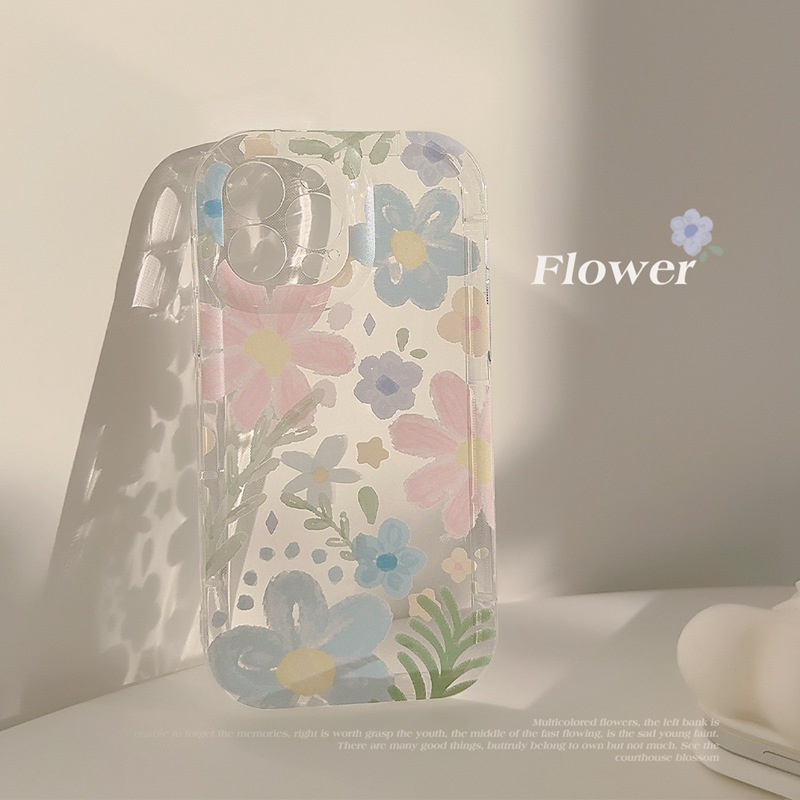 Pretty Oil Painting Flower Soft TPU Case iP iPhone 14 + Plus 11 12 13 Pro Max Girl Woman FTD Casing Apple