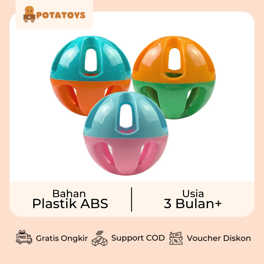 [ Potatoys ] Mainan Bola Kerincingan Bayi Anak / Rattle Ball Besar / Kerincing Bola Besar Ukuran 15cm