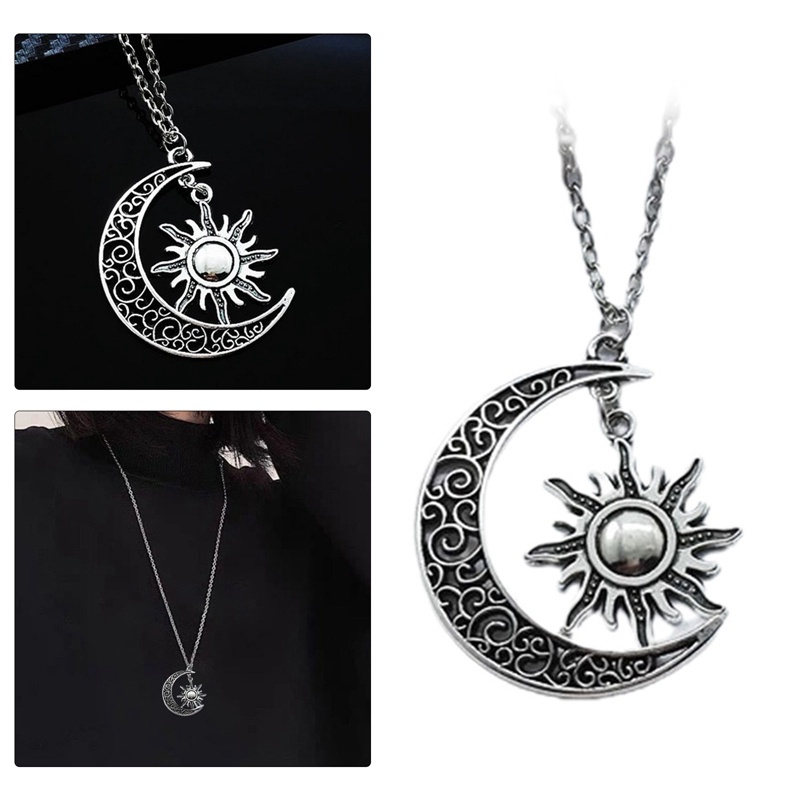 Vintage Sun Moon Pendant Alloy Rantai Kalung Perhiasan Charms