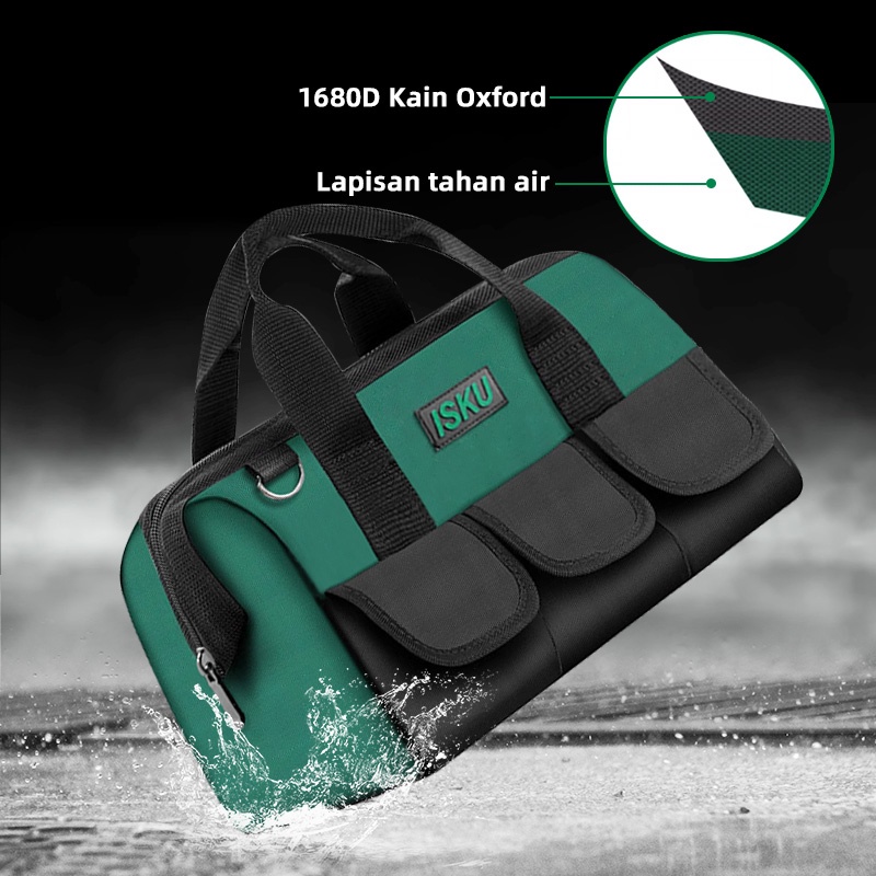 ISKU Tool Bag Besar ukuran 13 16 18 inch 1680D Tas Perkakas  Kain Oxford  Anti air