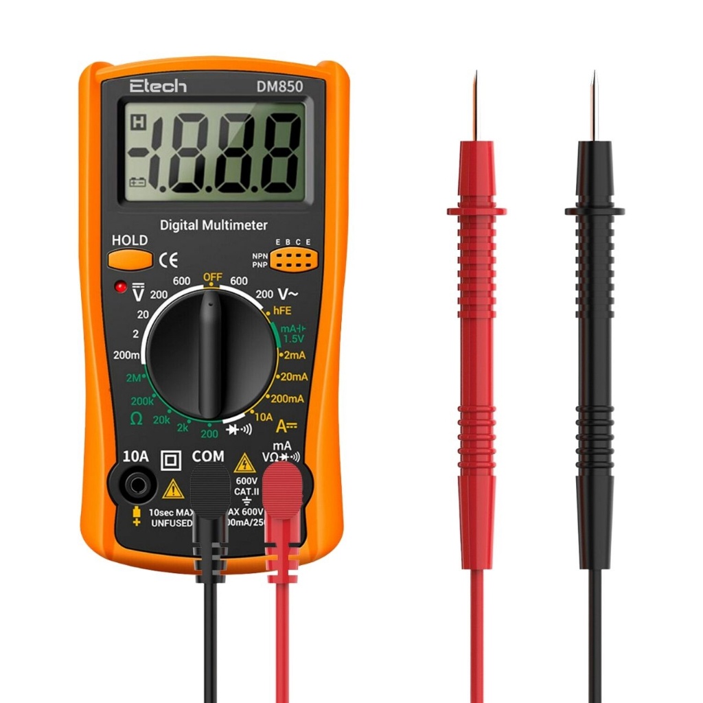 Plus Baterai ETECH DM850 Digital Multimeter Multitester Voltage Tester Portable Automatic AC/DC Voltage Tester with LCD