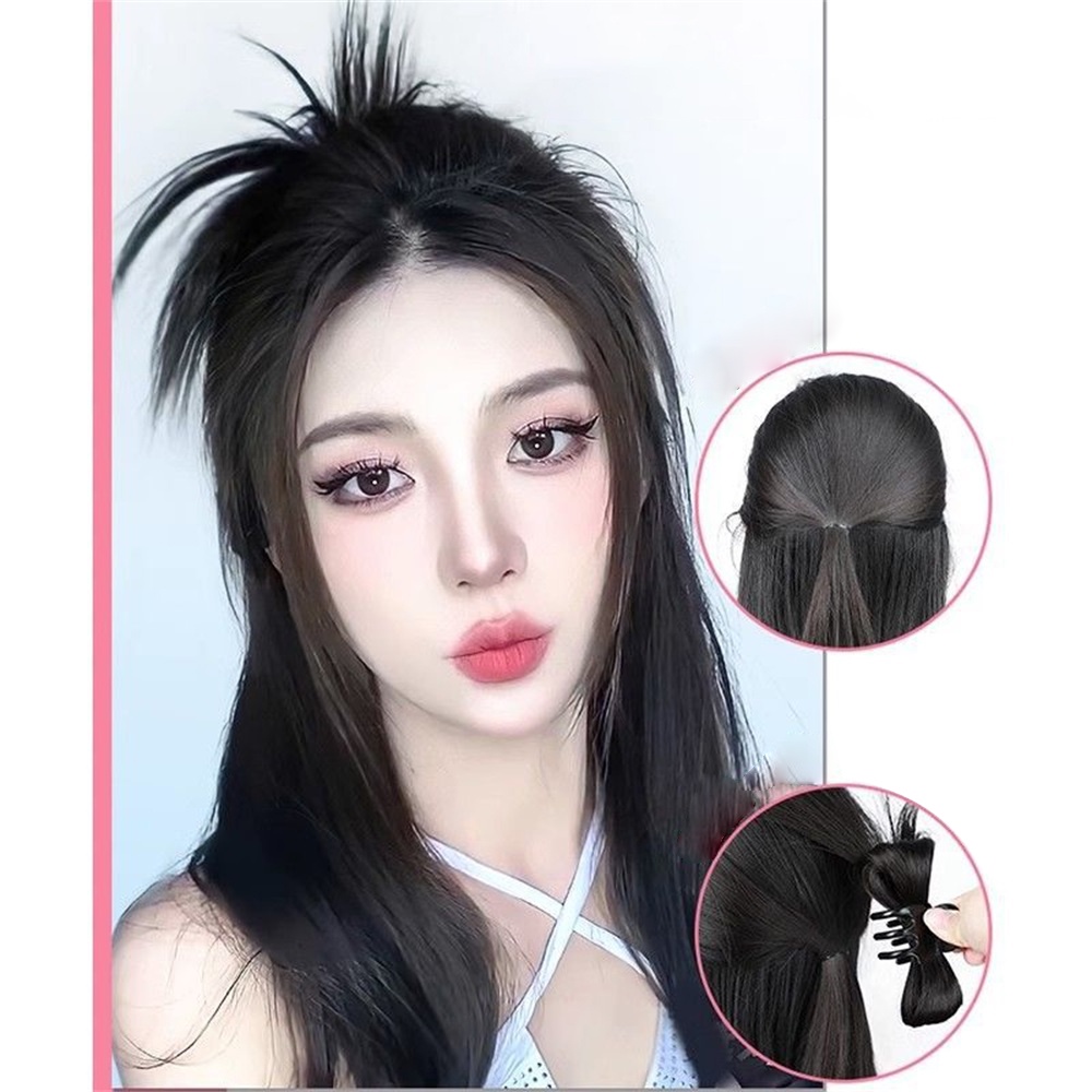 Rempah Gadis Gaya Bulu Ayam Shuttlecock Kepala Wig Wanita Malas Memutar Kepang Ponytail Rambut Wig Aksesoris