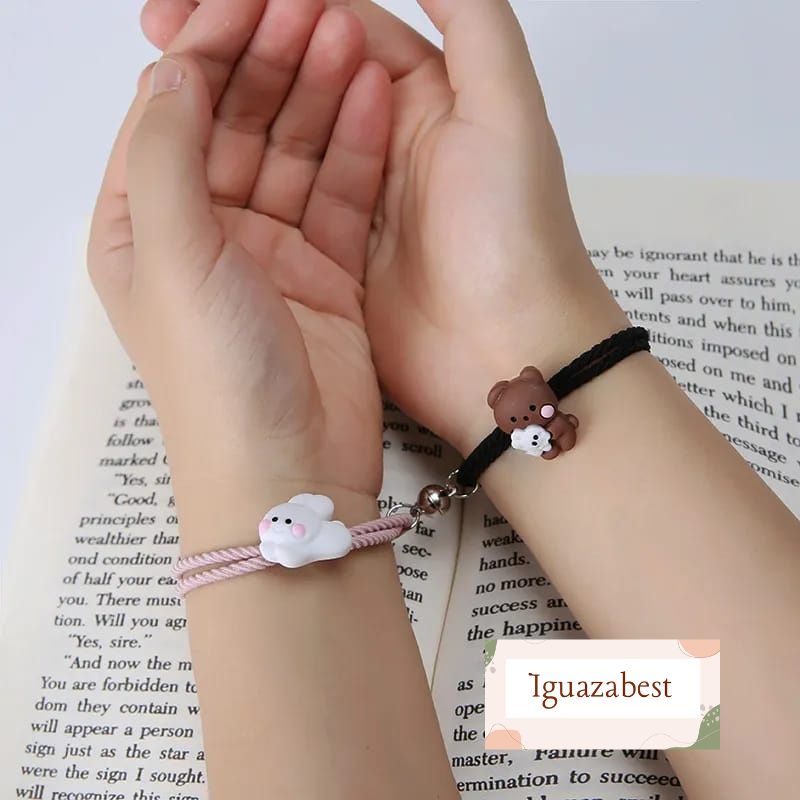 2Pcs Gelang Couple Magnet Fashion Korea Karakter Kelinci Pacar Bestie