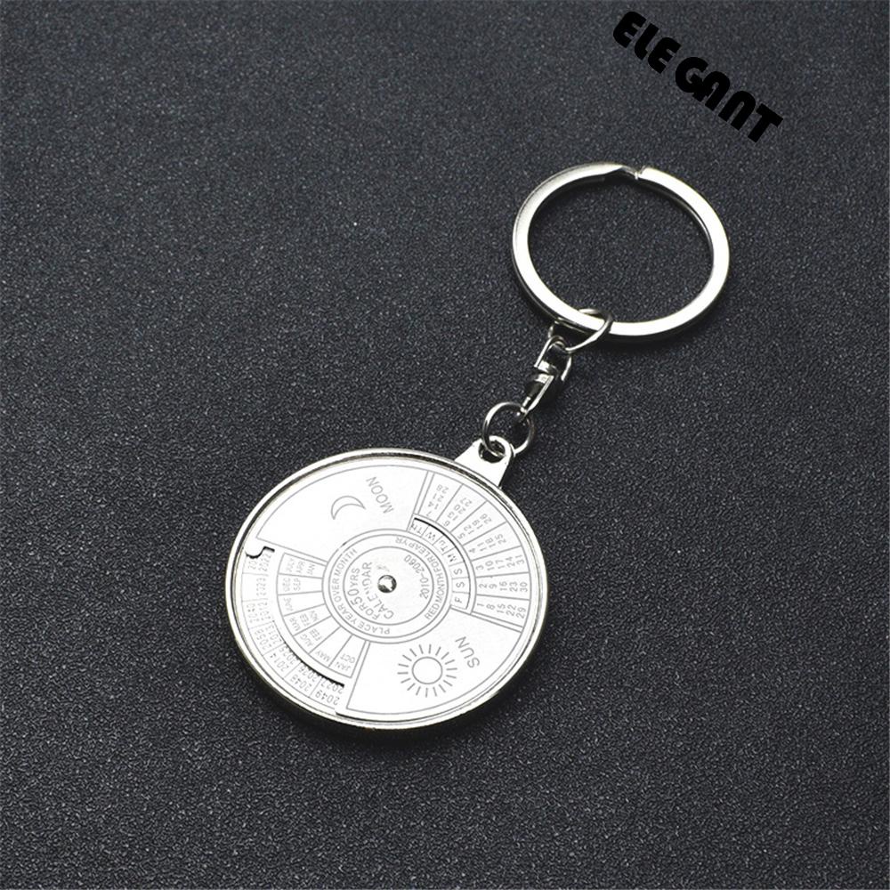 [Elegan] Hadiah Gantungan Kunci Kalender Abadi 3D Silver Dari Alloy Keyring