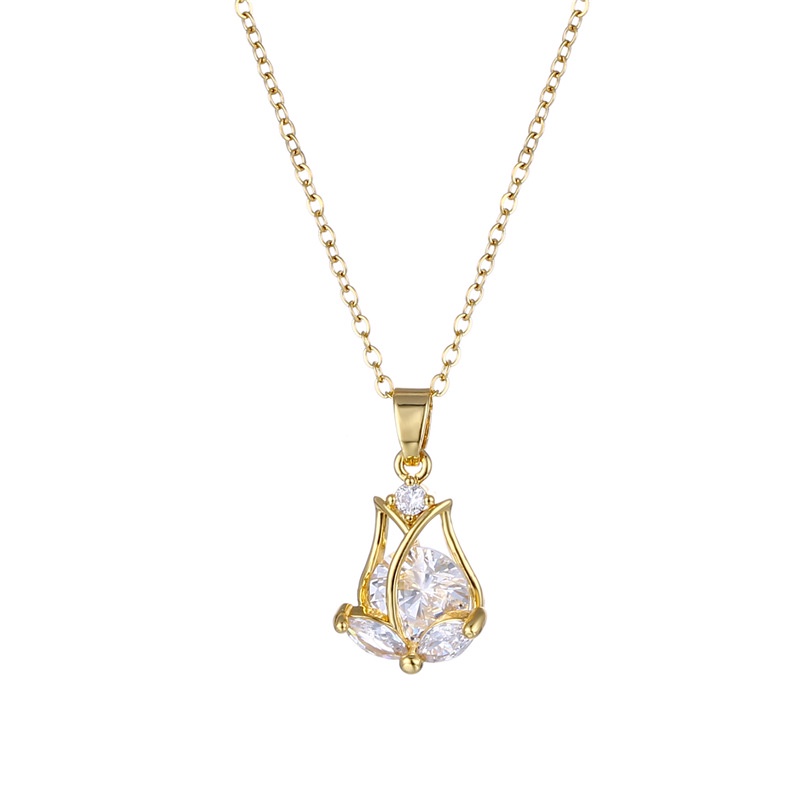 Fashion Wanita Korea Zirkon Tulip Liontin Emas 18K Kalung Hadiah Pacar XL23025