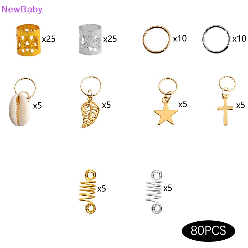 Newbaby 60-170pcs Mix Rambut Cincin Kepang Rambut Gimbal Manik-Manik Manset Klip Aksesoris Rambut ID