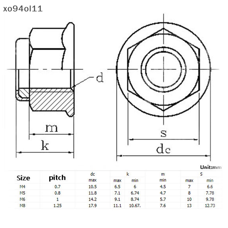 Xo 10pcs M3 M4 M5 M6 M8 Hitam Baja Karbon Hex Flange Nylon Insert Lock Nut Self-locking Nylock Locknut OL