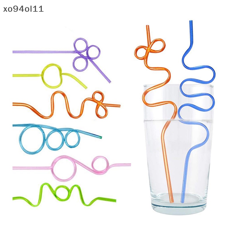 Xo 10pcs Sedotan Lengkung Warna-Warni Sedotan Berbentuk Hewan Peliharaan Crazy Curly Plastik Untuk Pesta Bar OL