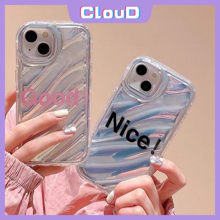 IPHONE Case Kerut Stereo 3D Kompatibel Untuk Iphone11 14 13 12 Pro Max7 6 8 6S Plus Se2020 7Plus XR XS X MAX Huruf Sederhana Bagus Bagus Dazzle Warna Kartu Laser Mewah Soft Cover