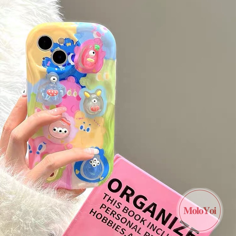 IPHONE Casing 3D Wavy Curved Edge Glossy Kompatibel Untuk Iphone11 12 14 13 Pro Max 7Plus XR XS X Max6 6s 7 8 Plus Se2020 Boneka 3D Pink Kartun Lucu Alpaka Cewek Soft Cover