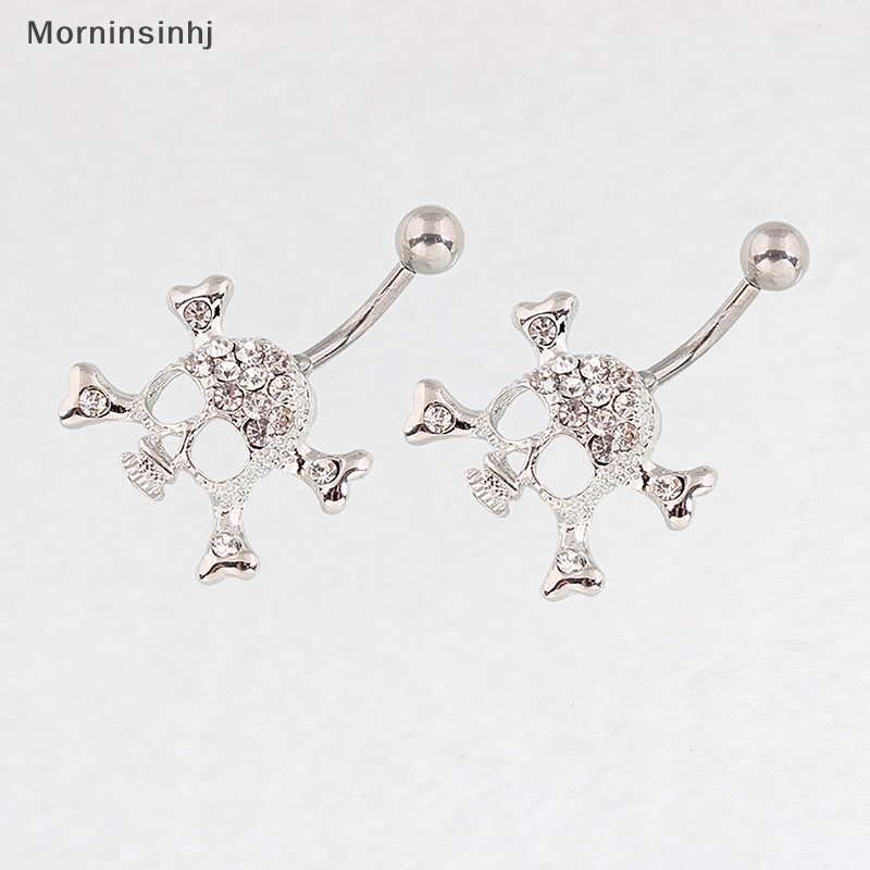 Mornin Fashion Berlian Imitasi Tengkorak Liontin Pusar Kuku Stainless Steel Sexy Belly Button Rings Untuk Wanita Warna Perak Tubuh Piecing Perhiasan id