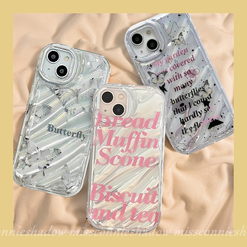 Case Kupu-Kupu Impian Kreatif Huruf Sederhana Kompatibel Untuk IPhone 7Plus XR 13 11 14 12 Pro MAX X7 6 6S 8plus XS MAX SE 2020kartu Warna Dazzle Mewah Case Kerut Stereo 3D