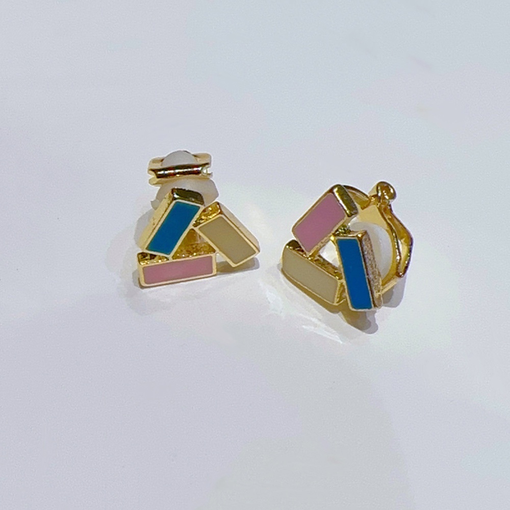 Anting Klip Hati Enamel Warna-Warni Non Tindik Untuk Wanita Hitam Geometris Bulat Earcuff Perhiasan Segitiga