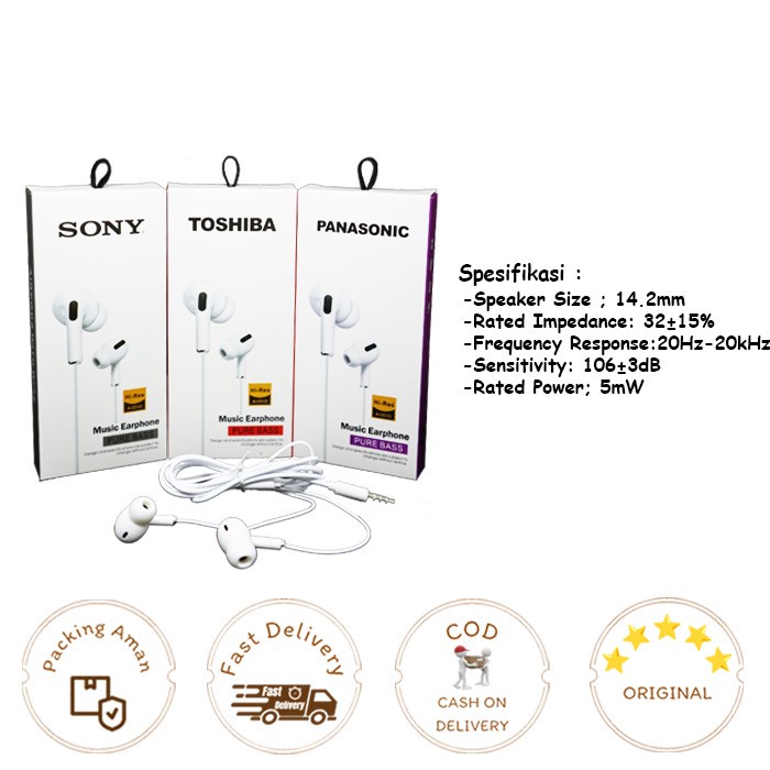 Handsfree Headset Pure Bass Music Earphone Hi-Res Audio