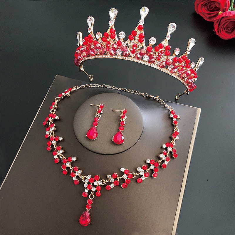 Set Mahkota Tiaras Pengantin Pernikahan Dengan Kit Anting &amp; Necklack Handmade Aksesoris Rambut Kristal Mewah Untuk Pesta Prom