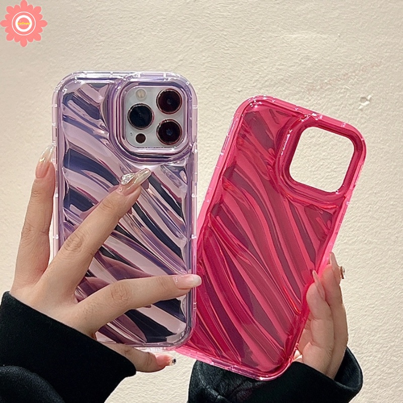 IPHONE Casing Kartu Laser Mewah Kerut Stereo 3D Kompatibel Untuk Iphone11 14 13 12 Pro MAX 7Plus XR 6 6S 7 8 Plus X XS MAX SE 2020motif Simple Mempesona Bening Lembut Ponsel Cover