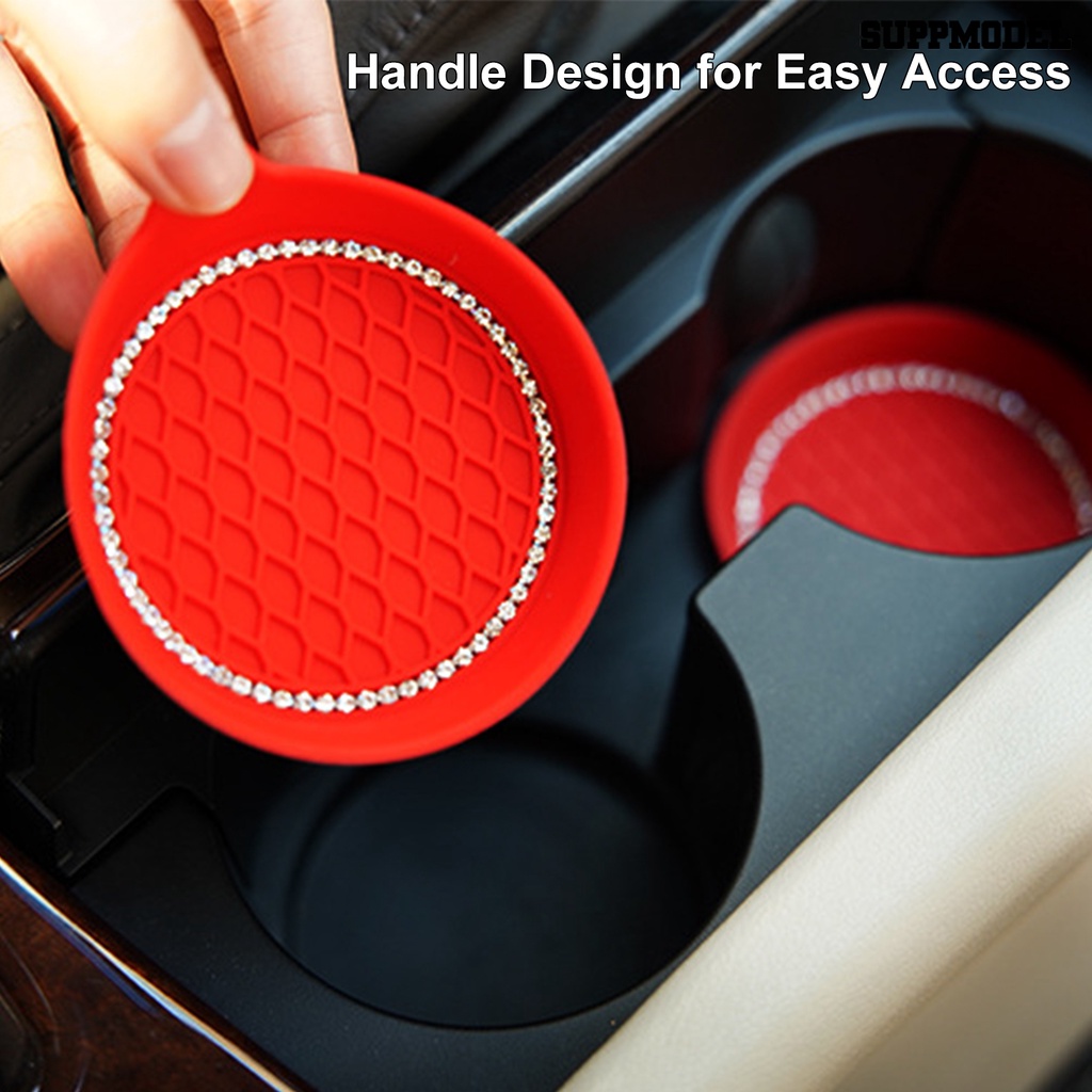 [SM]4Pcs Tatakan Gelas Air Mengumpulkan Tumpahan Yang Berlaku Luas Tetap Rapi Lembut Pemasangan Mudah Anti-slip Silikon Berlian Imitasi Inlay Car Cup Coasters Car Supply