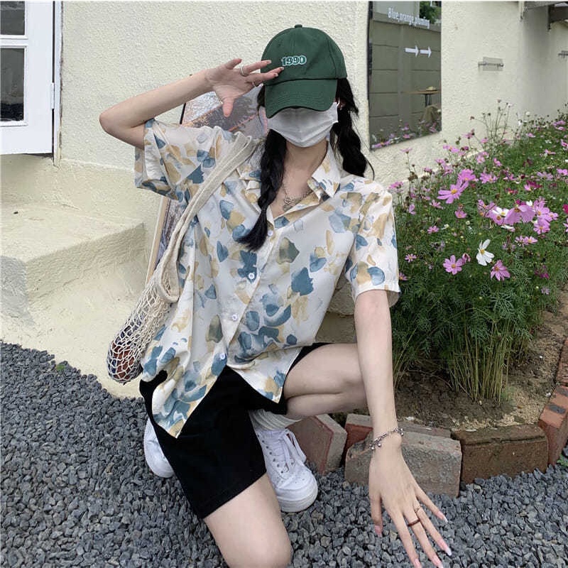 Summer kemeja pantai wanita Korean Kemeja Bunga Wanita Lengan Pendek Casual Top