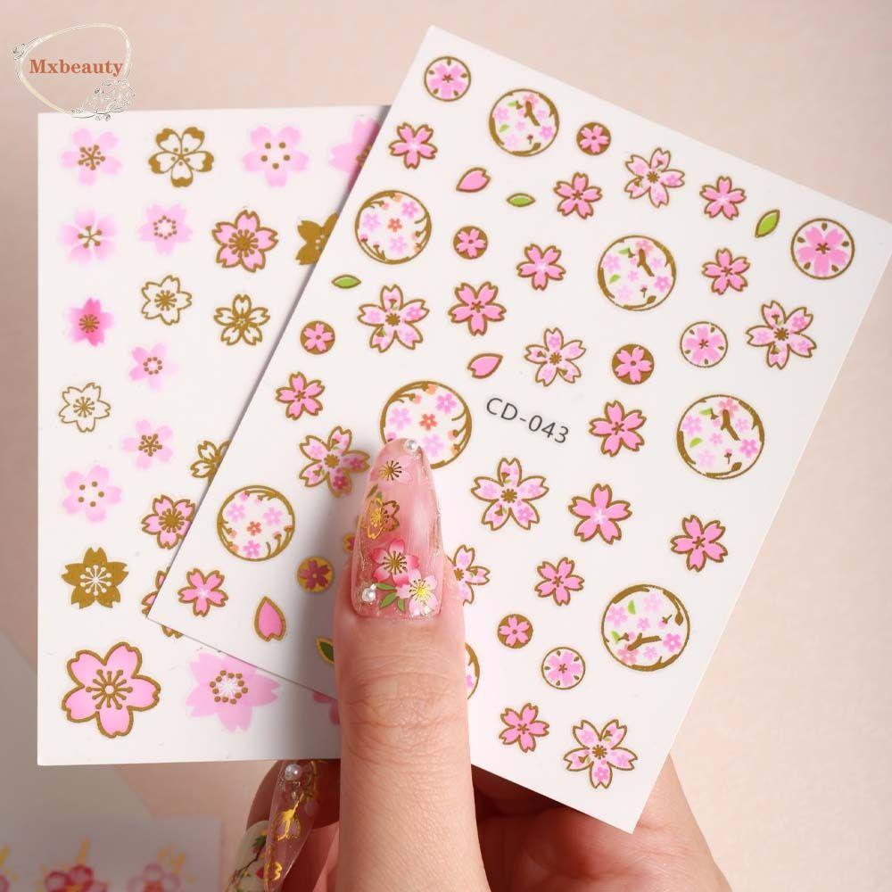 Mxbeauty Bunga Stiker Kuku Wanita Bronzing Cherry Blossom Manicure Aksesoris Daun Nail Art Dekorasi