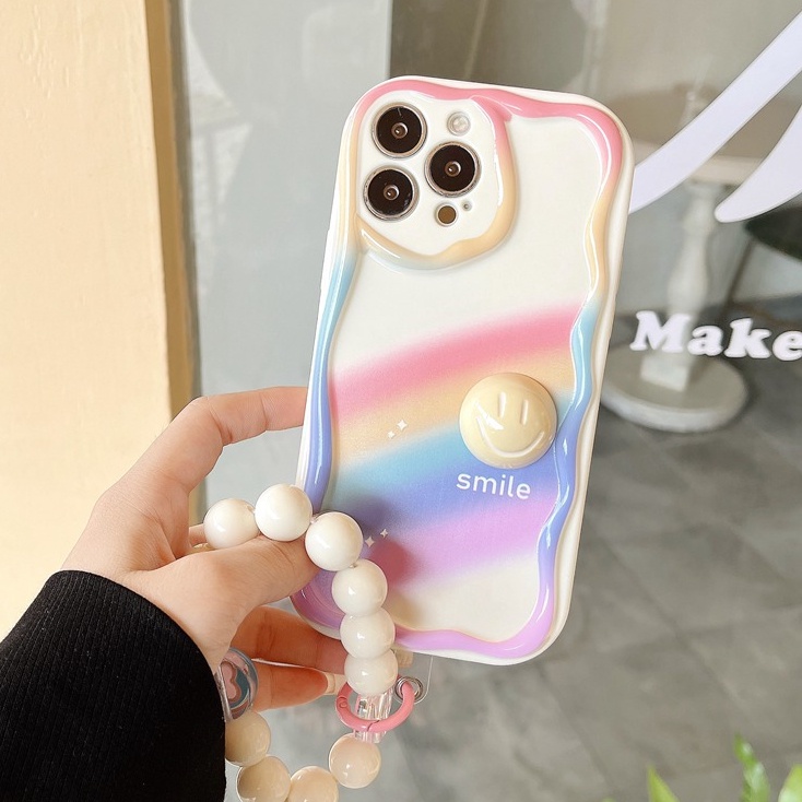 3D Mike White Hand Made Diy Smile Rainbow Soft Case iPhone 11 12 13 14 Pro Max New Apple for women girls Gift Bracelet