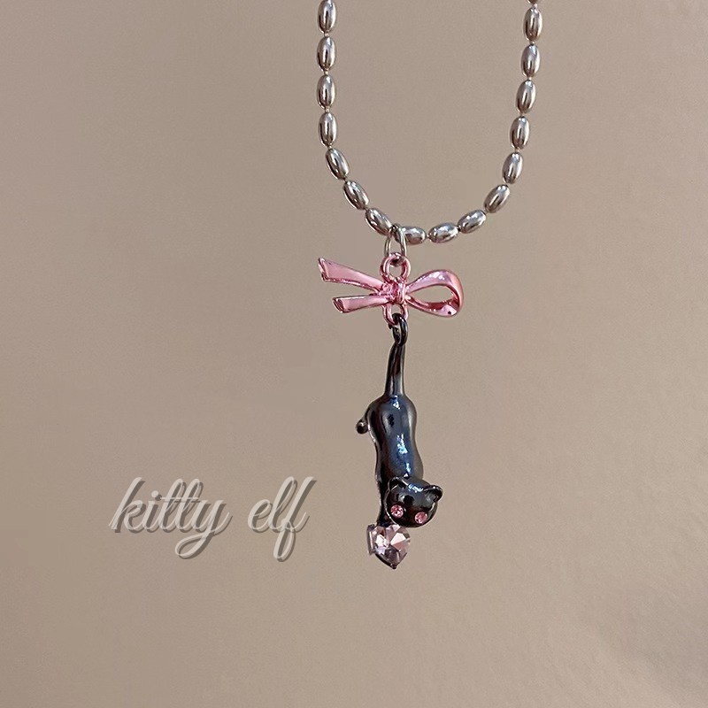 Kalung Kucing Ikatan Simpul Fashion Zircon Alloy Untuk Wanita