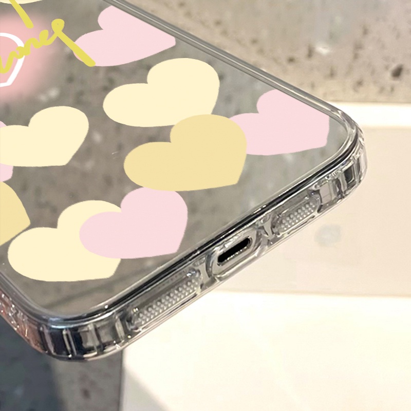 IPHONE Casing Ponsel Cermin Hati Indah Lucu Kompatibel Untuk Iphone11 12 13 14 12Pro 13Pro 14Pro Pro Max XR X XS Max Electroplating Tombol Perlindungan Mirror Cover