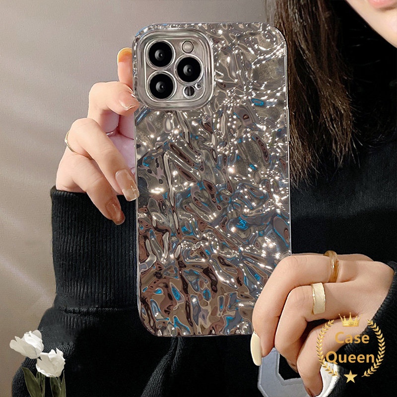 Ins Fashion Luxury Electroplate Plating Case Untuk Realme C25Y C15 C35 C55 C12 C33 C21Y C20 C11 C25s C25 C20A C3 8 8i 5s 6i 8Pro 10 9i 5i 5kerutan Canggih Silver Batu Penutup