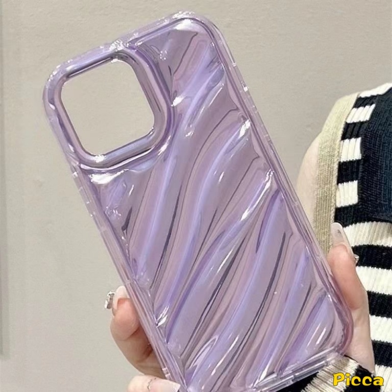 IPHONE Kartu Laser Mewah Kreatif 3D Stereo Motif Bergelombang Casing Ponsel Kompatibel Untuk Iphone11 12 13 14 Pro MAX 7Plus XR X XS Max6 8 6S 7Plus SE 2020simple Mempesona Soft Cover