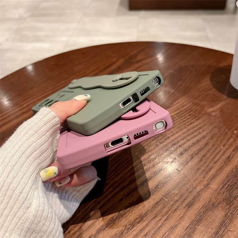 Fashion Retro Silikon Gelang Tangan Holder Phone Case Untuk Samsung Galaxy S21 S22 S23 Ultra Plus Warna Solid Perlindungan Lensa Shockproof Cover