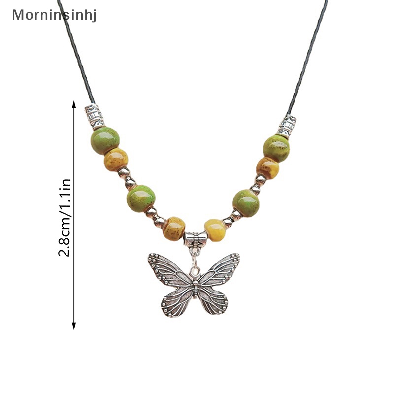 Mornin Bohemian Vintage Butterfly Kalung Manik-Manik Keramik Liontin Dapat Disesuaikan Barang Curah id