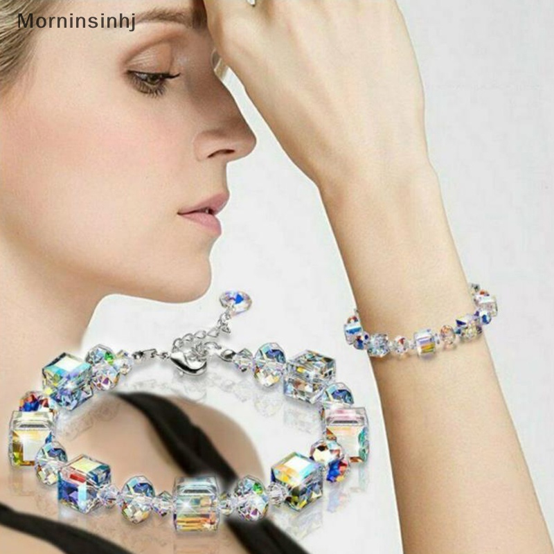 Mornin Fashion Shine Crystals Stone Bracelet Untuk Wanita Adjustable AB Color Square Beaded Bracelet Gadis Pesta Perhiasan Hadiah id