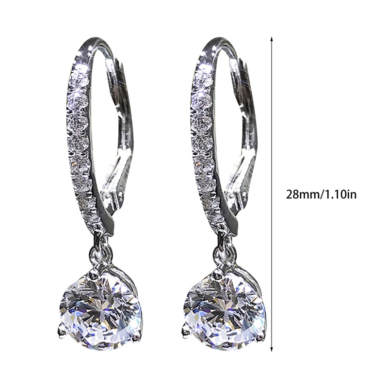 Mewah Warna Perak Bridal Wedding Drop Earring Mempesona Bulat Cubic Zirconia Elegan Aksesoris Statement Menjuntai Earrings Untuk Wanita