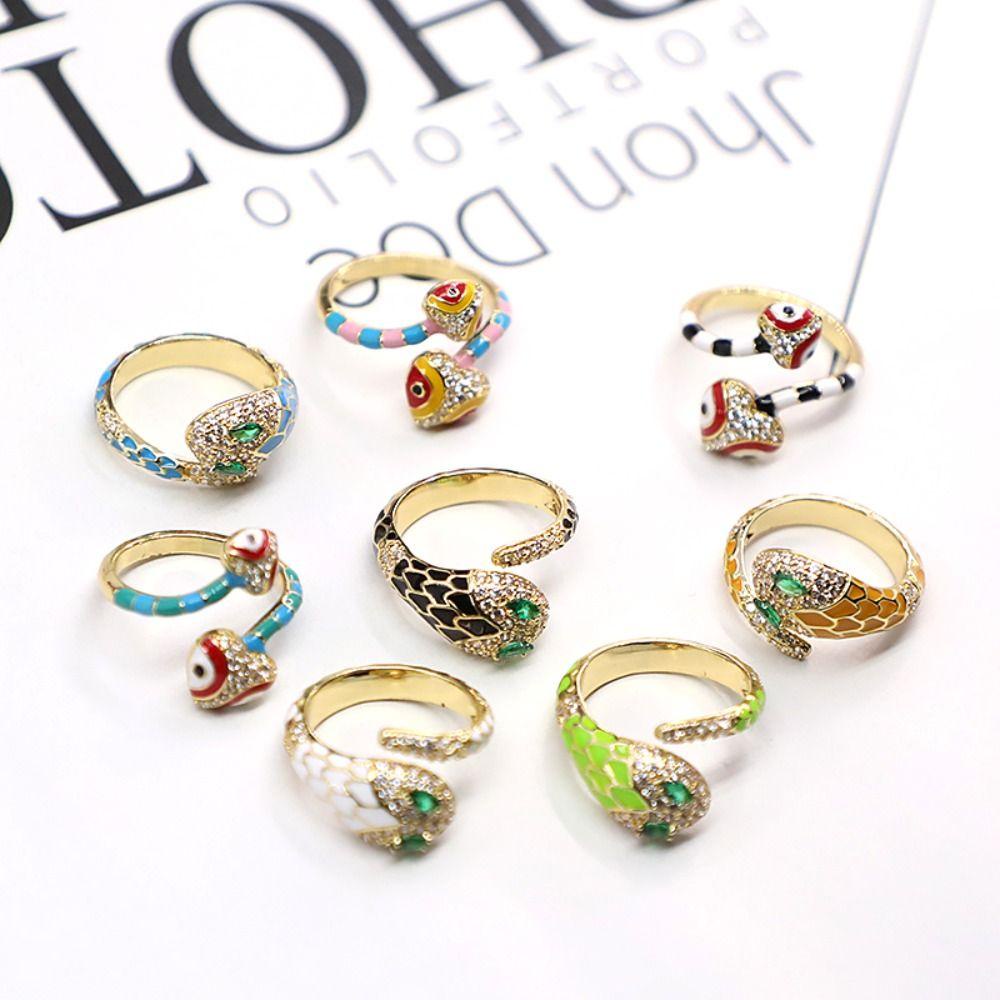 Mxbeauty Cincin Ular Fashion Chic Animal Enamel Zircon Open Punk Rings Untuk Wanita