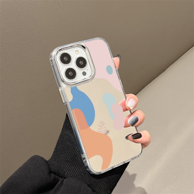 IPHONE Casing Ponsel Cermin Graffiti Kompatibel Untuk Iphone11 12 13 14 12Pro 13Pro 14Pro Pro Max XR X XS Max Electroplating Tombol Perlindungan Mirror Cover