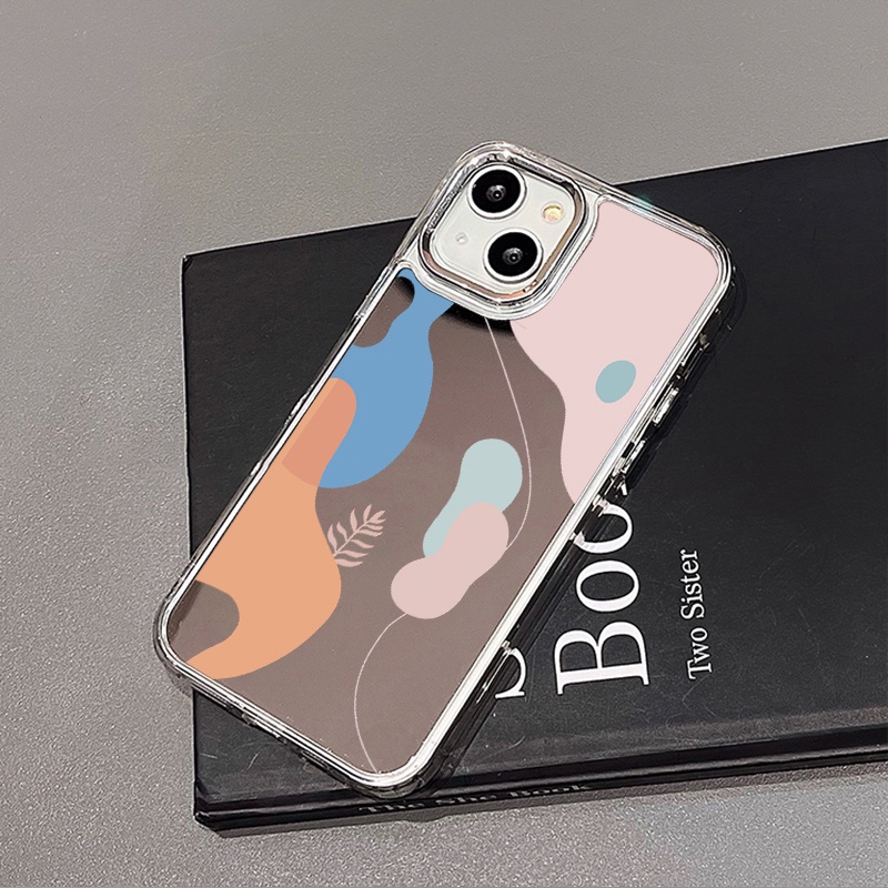 IPHONE Casing Ponsel Cermin Graffiti Kompatibel Untuk Iphone11 12 13 14 12Pro 13Pro 14Pro Pro Max XR X XS Max Electroplating Tombol Perlindungan Mirror Cover