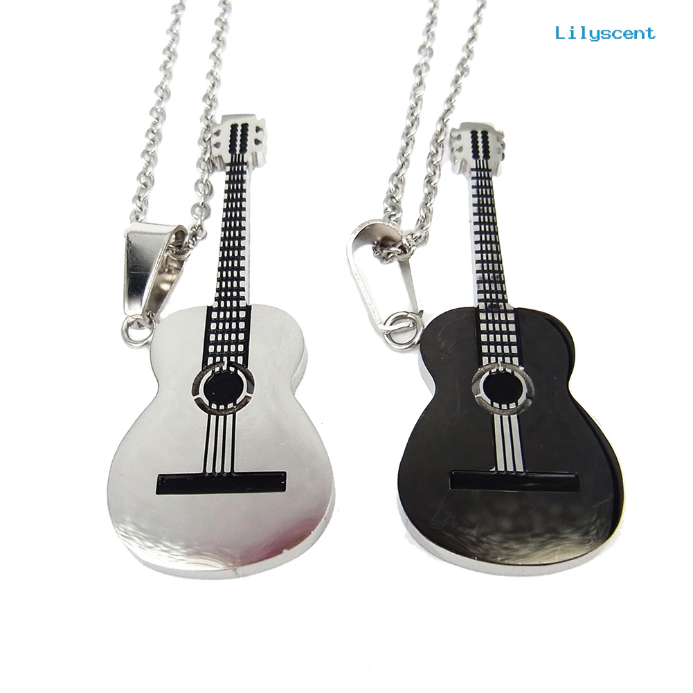 [LS]Pria Wanita Rock Gitar Liontin Stainless Steel Kalung Perhiasan Musisi Hadiah