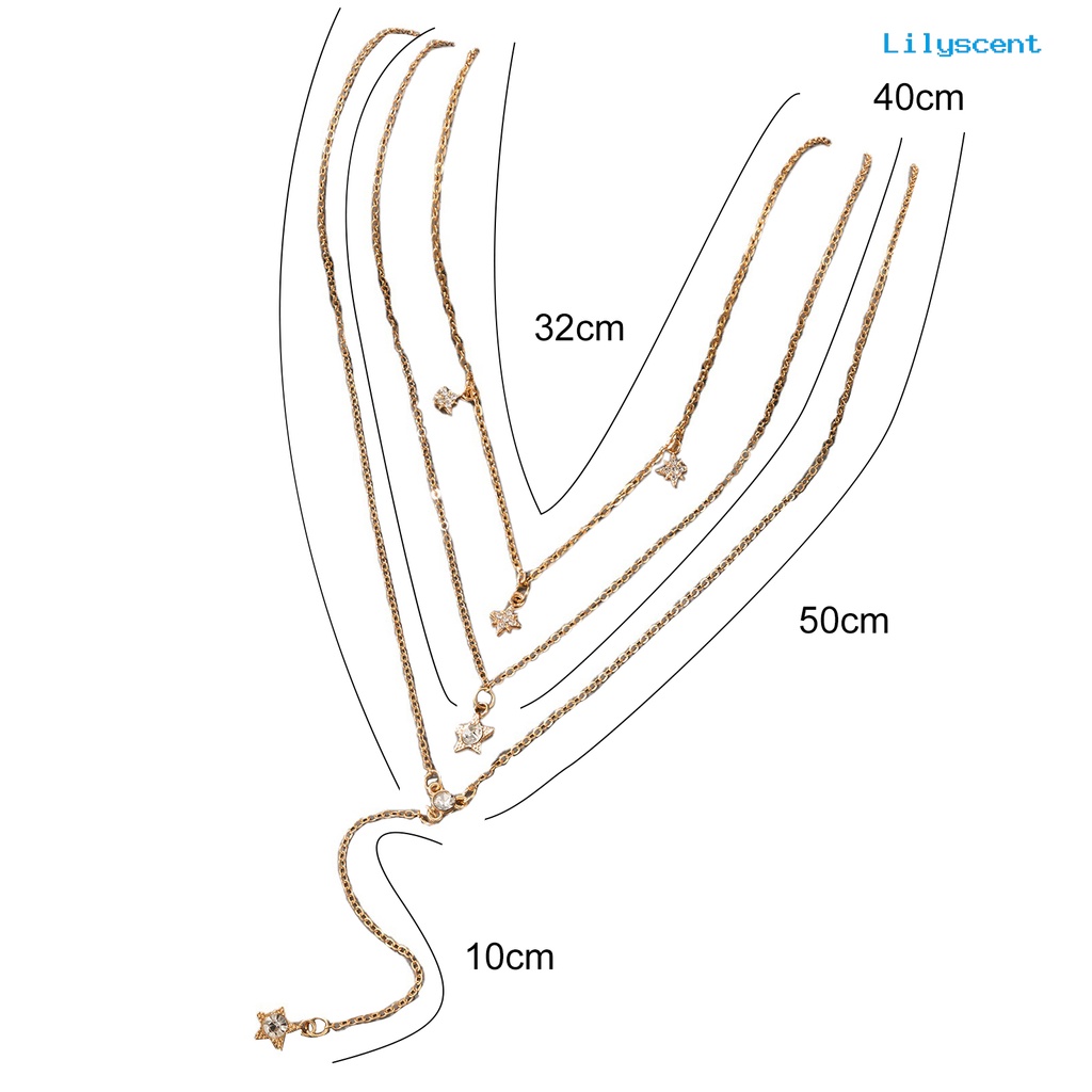 [LS]Kalung Multilayer Liontin Bintang Berujung Lima Wanita Berlian Imitasi Kalung Choker Rantai Panjang Untuk Pacaran
