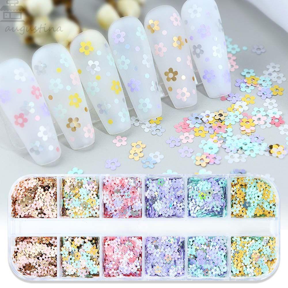 AUGUSTINA Agustina Bunga Paku Payet Musim Semi Warna Campur Pesona Kuku Plum Blossom Manicure Aksesoris Eyelash Dekorasi Nail Glitter Flakes