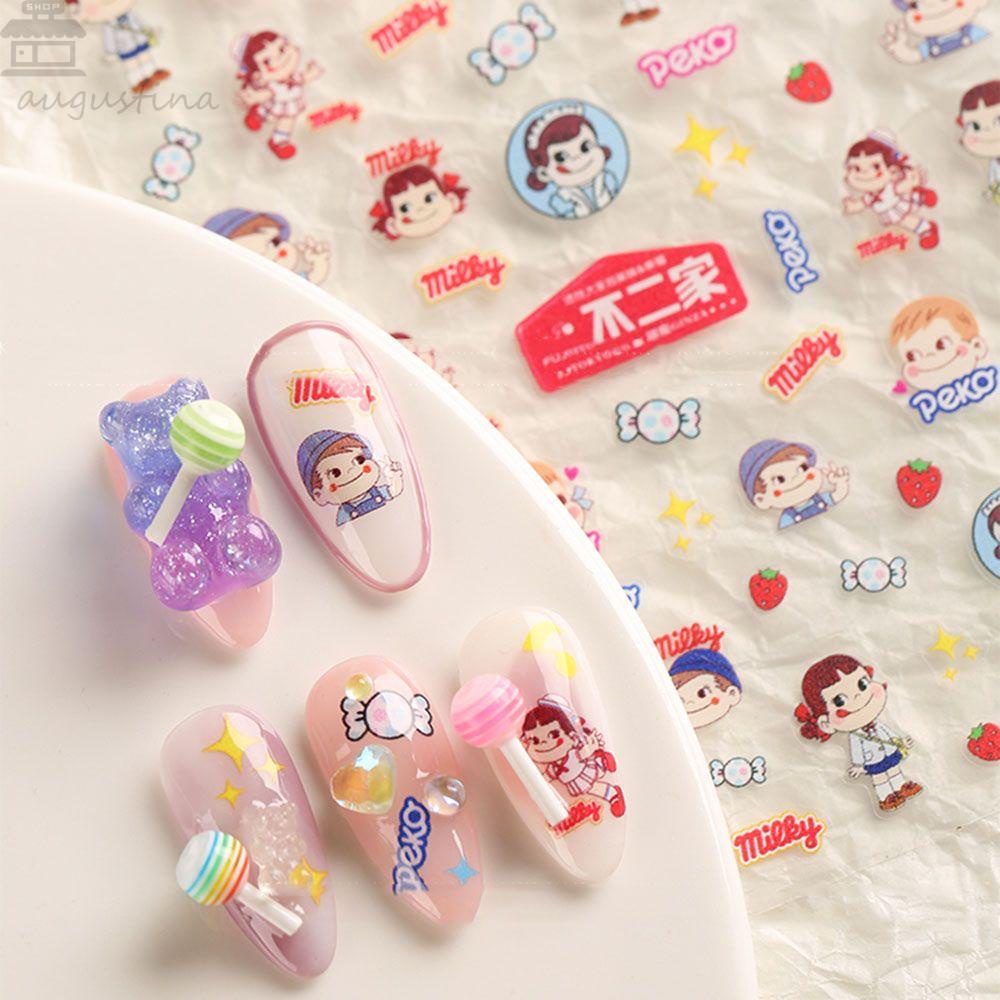 AUGUSTINA Agustinina Princess Nail Art Stiker Indah Karakter Kartun Jepang Strawberry Perekat Relief Manicure Aksesoris