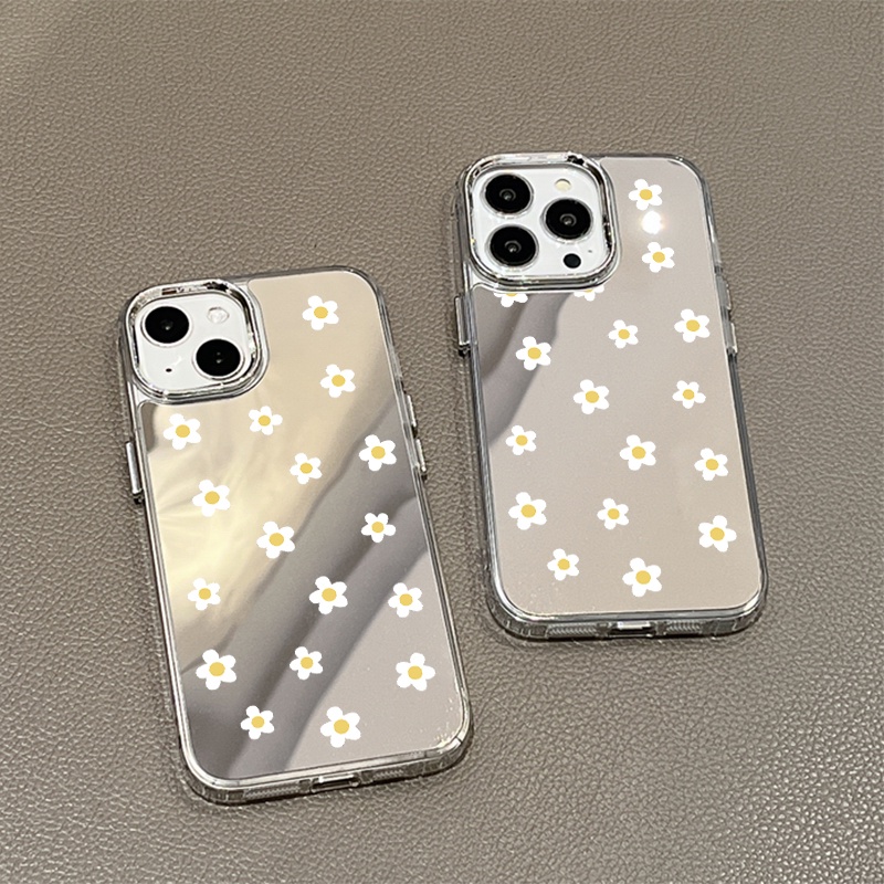 IPHONE Casing Ponsel Cermin Daisy Kecil Kompatibel Untuk Iphone11 12 13 14 12Pro 13Pro 14Pro Pro Max XR X XS Max Electroplating Tombol Perlindungan Mirror Cover