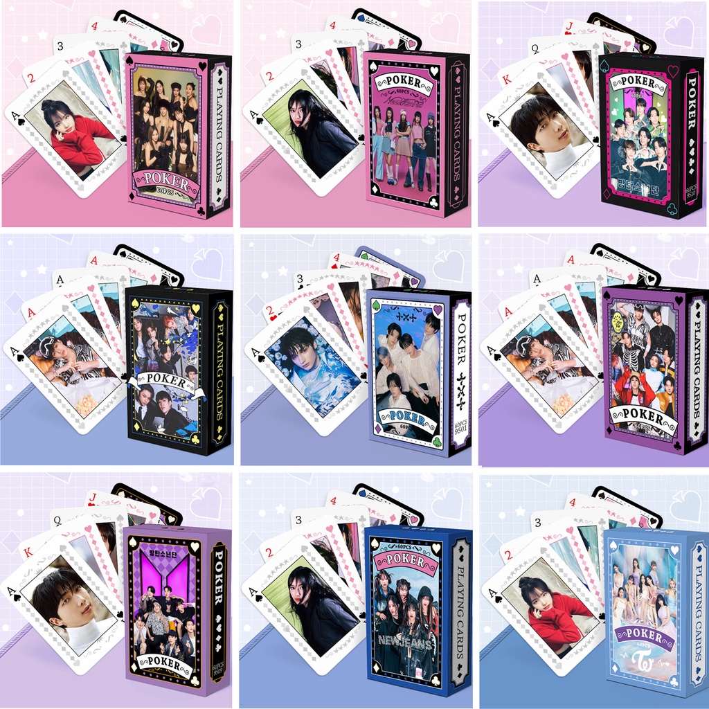 60pcs /box Hitam-PINK BT-S TWICE Poker Card STRAY KIDS TXT NJ Kpop Kartu Bermain