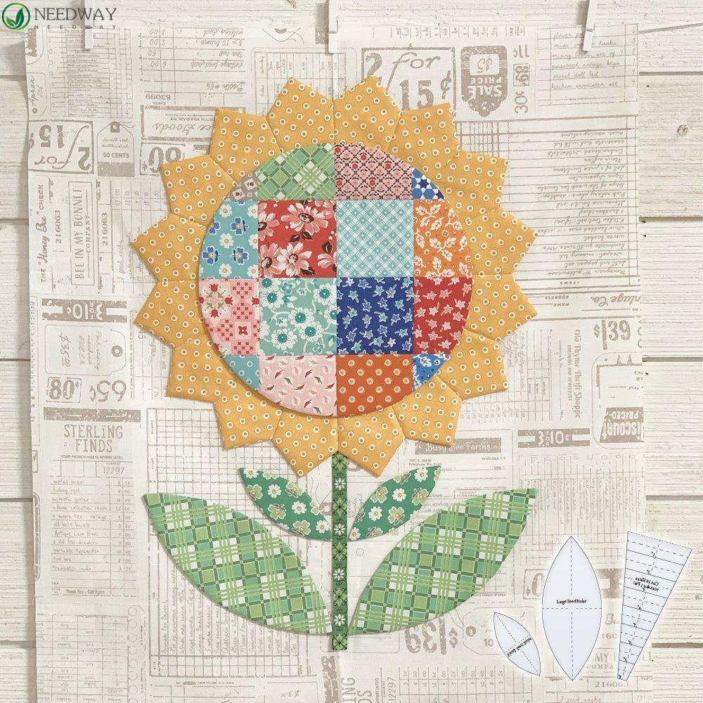 NEEDWAY Sunflower Quilt template Set Acrylic Relaxing Reusable Cutting Penggaris template Jahit