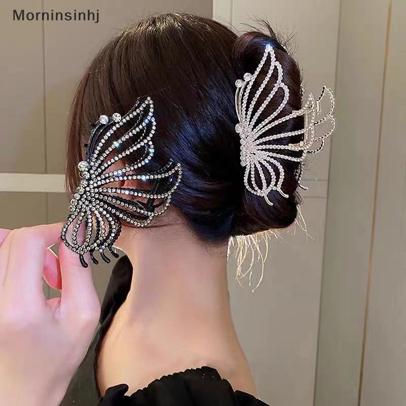 Mornin Vintage Hollow Butterfly Berlian Imitasi Claw Clip Besar Hair Grab Clip Untuk Wanita id