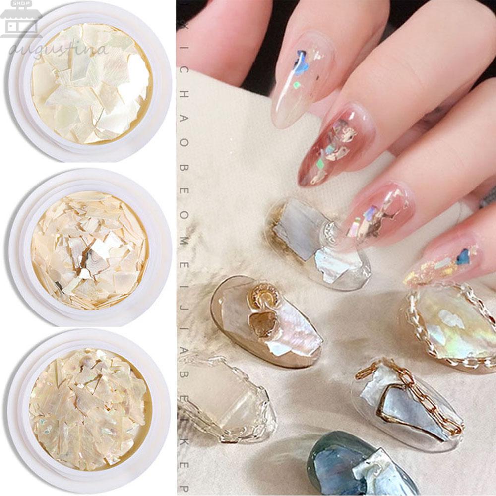 AUGUSTINA Agustina Nail Art Abalone Slice Wanita Gadis Jepang Warna-Warni Alami DIY Manicure Aksesoris Perhiasan Kuku 3D Dekorasi Nail Art