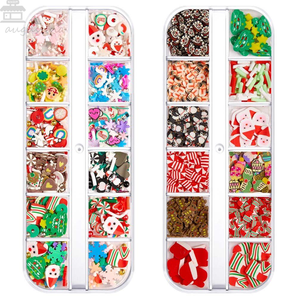 AUGUSTINA Agustina Natal Dekorasi Kuku DIY Nail Art Perhiasan Manicure Aksesoris Elk Santa Claus Xmas Pesta Glitter Kuku Serpihan Slice