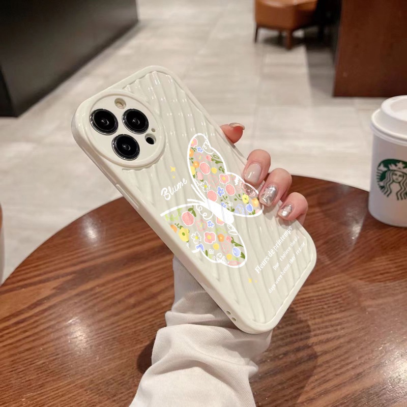 IPHONE Flowers Butterfly Water Ripple Phone Case Kompatibel Untuk Iphone11 13 12 14 Pro Max14 Plus XR X XS MAX 7Plus 8Plus 7 8 SE 2020 2022 Sarung Tahan Guncangan