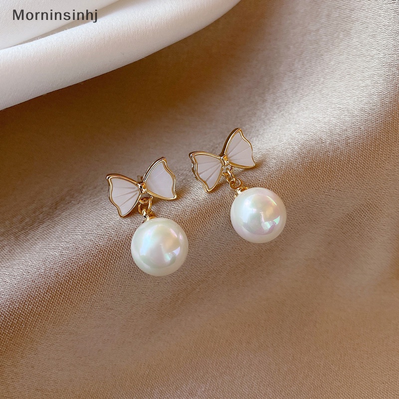 Mornin Fashion Wanita Kepribadian Sederhana Indah Temperamen Anting Busur Simpul Shell Mutiara Anting Perhiasan id