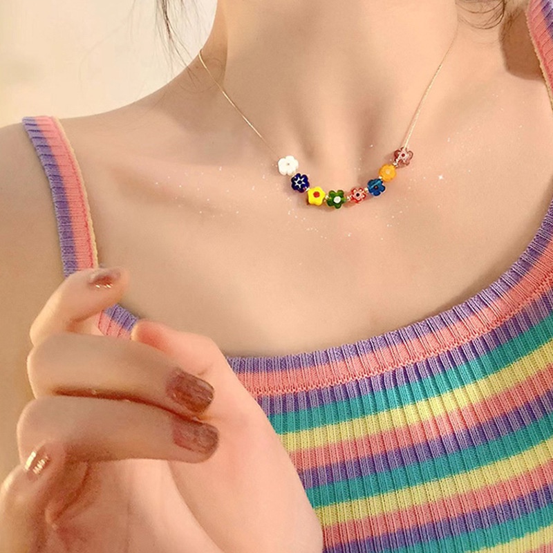 [Fitur] Korea Fashion Temperamen Rantai Tulang Selangka/Perempuan Musim Panas Manis Warna-Warni Mengkilap Manik-Manik Bunga Kalung/Bunga Kecil Aksesoris Perhiasan/