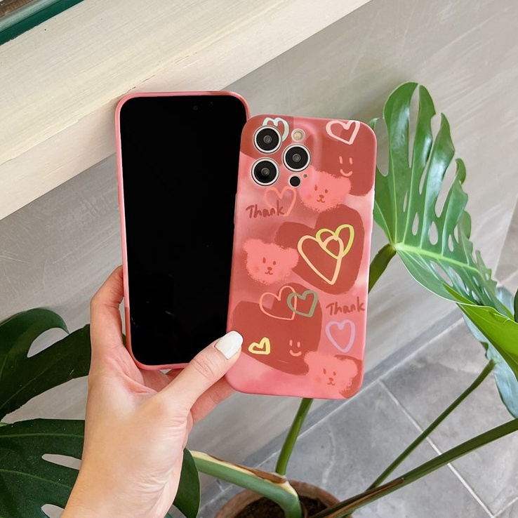 Cute Red Love Bear Soft TPU Case iP iPhone 6 6S 7 8 14 + Plus SE 2020 2022 X XR XS Max 11 12 13 Pro Max FTD Casing Apple